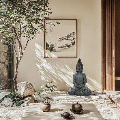 LuxenHome Large Buddha Statue, 22" Meditating Buddhas Garden Statue | Fiber Stone Large Buddha Statue for Outdoor and Indoor Use, Zen Buddha Garden Sculpture for Patio, Backyard, or Deck