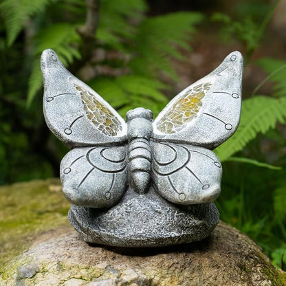 Rezpuao Garden Statue Butterfly,Solar Butterfly Decor for Outdoor,Resin Butterflies Figurine with Solar Light for Patio,Balcony,Yard,Lawn Ornament,Perfect Garden Gift