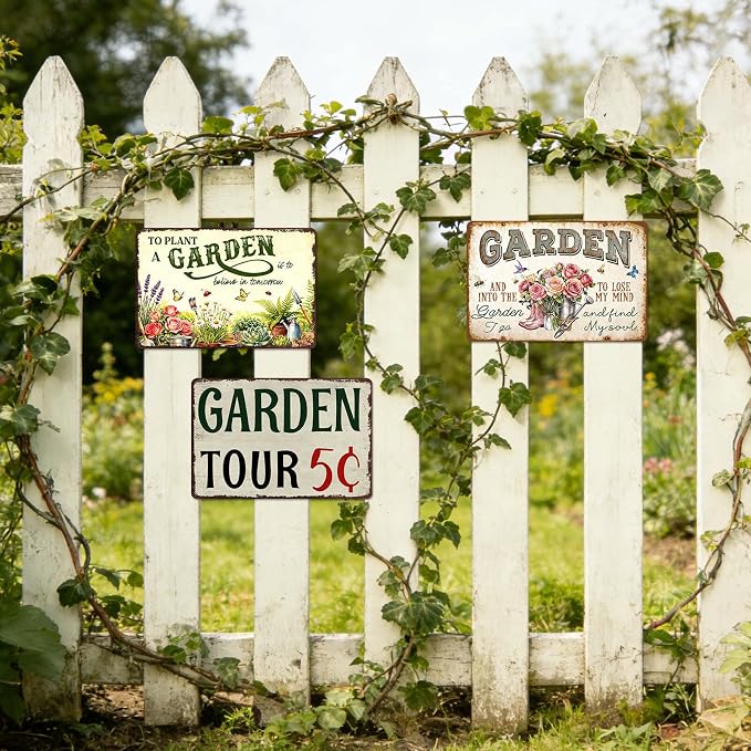 Garden Signs for Outside Gardening Gifts for Plant Lovers Women Metal Garden Tin Sign Wall Art Decor And Into The Garden I Go To Lose My Mind And Find My Soul Sign Funny Flower Yard Signs 8x12 Inch