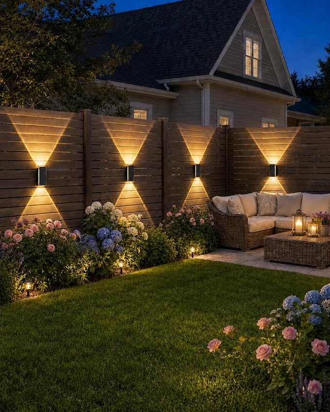 vighep Solar Fence Lights Outdoor 8 Pack, 5CCT(3000K-6000K) Up and Down Solar Wall Lights, IP65 Waterproof Dusk to Dawn Fence Lights Solar Powered for Patio, Porch, Backyard, Garage, Wall Decor