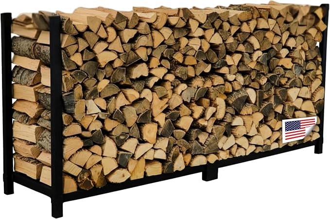Woodhaven 8-Foot Brown Firewood Rack – Made in USA – 1/2 Cord Raised Lumber Storage Rack – Keeps Wood Dry & Ready – Heavy-Duty Steel, Lifetime Structural Warranty (Without Cover)