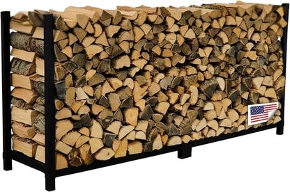 Woodhaven 8-Foot Brown Firewood Rack – Made in USA – 1/2 Cord Raised Lumber Storage Rack – Keeps Wood Dry & Ready – Heavy-Duty Steel, Lifetime Structural Warranty (Without Cover)