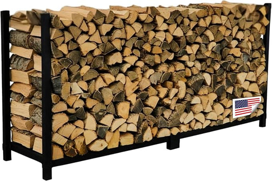 Woodhaven 8-Foot Brown Firewood Rack – Made in USA – 1/2 Cord Raised Lumber Storage Rack – Keeps Wood Dry & Ready – Heavy-Duty Steel, Lifetime Structural Warranty (Without Cover)