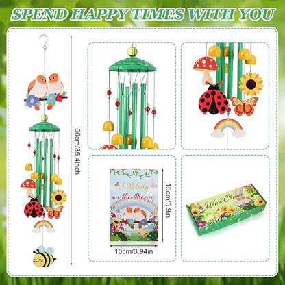 Bird Wind Chimes for Outside Colorful Metal Garden Decor with Rainbow Bee Butterfly Ladybug Sunflower Outdoor Hanging Wind Chime for Patio Porch Yard Art Gift
