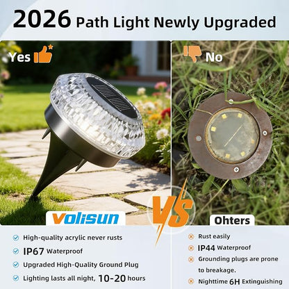 VOLISUN Solar Ground Lights Outdoor, 3 Pack Flat Solar Powered Disc Lights, IP68 Waterproof White