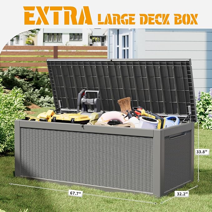 NUNU LAB 300 Gallon Outdoor Storage Box,Resin Large Sturdy Deck Box, Backyard Outside Storage Box Waterproof with Double Wall Panels,Package Delivery Garden Outdoor Hose Storage Bin