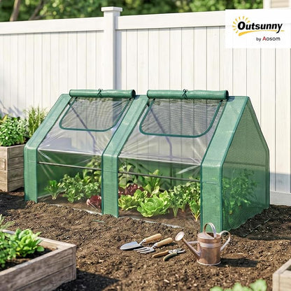 Outsunny 6' x 3' x 3' Portable Greenhouse, Garden Green House with 2 PE/Plastic Covers, Steel Frame and 2 Roll Up Windows, Green