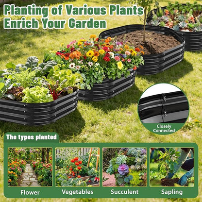 Hexagon Raised Garden Bed, 48 Inch Diagonal & 12 Inch Tall, Galvanized Steel Planter Box with Wave-Shaped Metal Panels for Outdoor Flower,Tree,Herb & Vegetable Garden (Black, 4FT X 1FT)