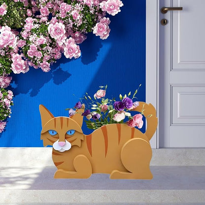 Orange Cat Planter Pots, 12.5 x 5.12 x 7.8 Inches | Cat Flower Pot, Cute Animal Shaped Plant Pot, Gifts for Women & Pet Lovers, Indoor Outdoor Garden Home Office Decor