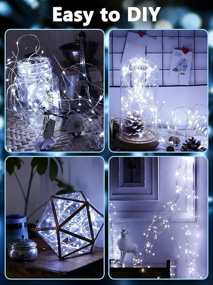 4 Pack Fairy Lights Battery Operated with Remote 33 FT 100 LED Cool White | Remote Control, 8 Modes, Timer, Adjustable brightness, Waterproof Lights for Indoor Outdoor Classroom Christmas Decor