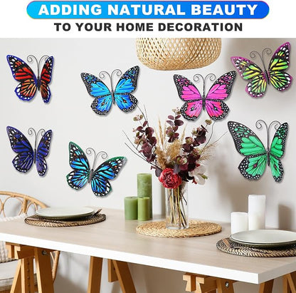 Jetec 8 Pcs Metal Butterfly Wall Decor 6.5 Inch Outdoor Butterflies Wall Art Sculpture 3D Butterfly Hanging Decoration for Spring Outside Fence Garden Yard Home Patio Balcony(Lovely Style)