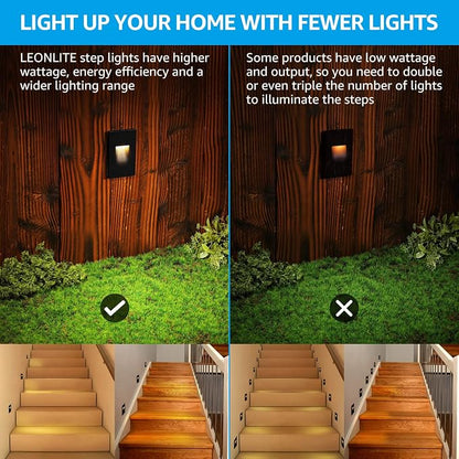 LEONLITE 6-Pack 5CCT 120V LED Step Lights, Vertical, Black | 150LM, 5%-100% Dimmable, CRI90, ETL, Indoor Outdoor Stair Lights, Wet Location, 2700K/3000K/3500K/4000K/5000K, Aluminum