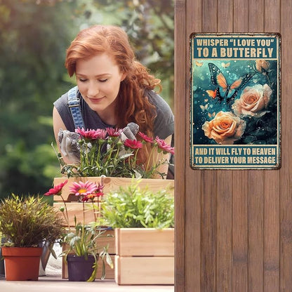 Vintage Tin Sign Whisper I Love You to A Butterfly and It Will Fly to Heaven to Deliver Your Message Tin Sign Decorative Plaque Poster 12 * 8inch