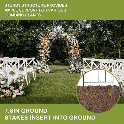 Outvita 7.3FT Black Metal Garden Arch Arbor Trellis for Climbing Plants | Heavy duty decorative archway with ground stakes, outdoor vine support decor for lawn, patio, wedding & party decoration