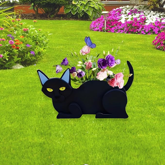 Black Cat Planter Plant Pots,Cute Cat Flower Planter,Gifts for Pet Lovers,Unique Animal Plant Pots,Office,Indoor Outdoor Garden Decor(12.5 * 5.6 * 7.8in)