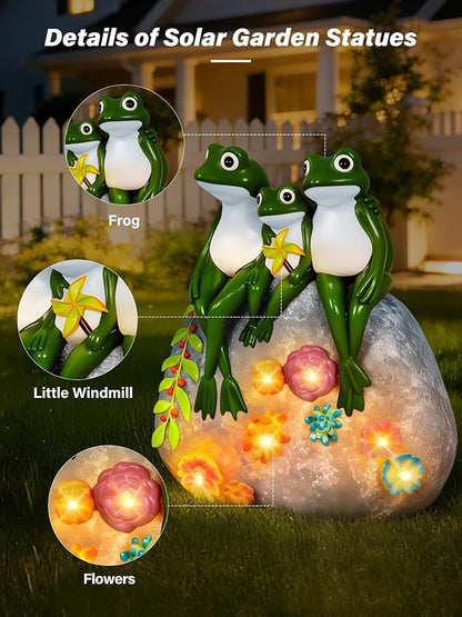 Guhope Solar Garden Statues, Outdoor Frog Decor with Succulent and 6 LED Lights, Outside Yard Figurine Decor for Garden, Lawn, Patio, Balcony, Porch, Unique Gifts for Mom Grandma