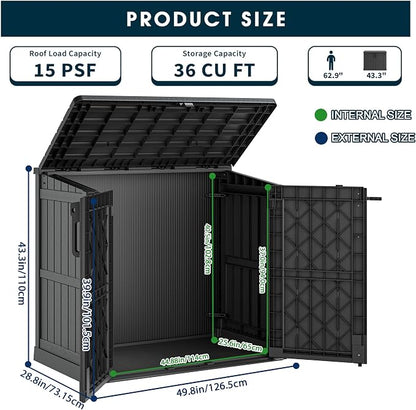 LHBGO Outdoor Storage Shed 36 Cu. Ft. Resin Garden Horizontal Storage Large Capacity Weather Resistant Storage Box, Lockable Resin Waterproof Shed