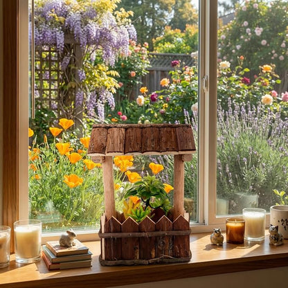 Wooden Wishing Well Planter for Flowers & Garden Decoration | Classic wishing well planter that brings timeless charm to your garden