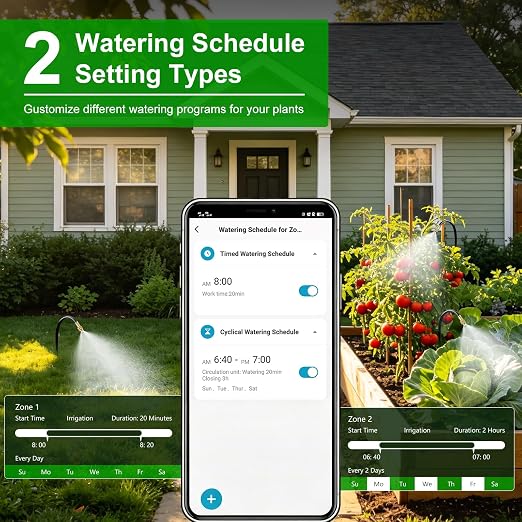 120FT Drip Irrigation System with WiFi Solar Water Timer, Automatic Garden Watering Kit with Dual Metal Tube Brass Connectors, 360° Adjustable Nozzles for Garden, Greenhouse & Lawn