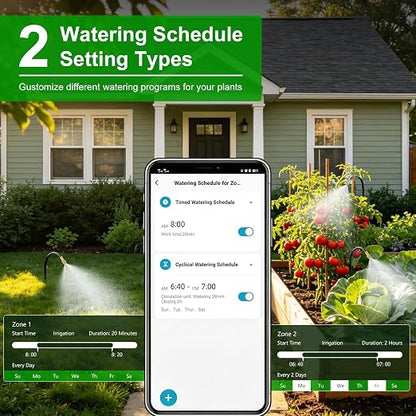 120FT Drip Irrigation System with WiFi Solar Water Timer, Automatic Garden Watering Kit with Dual Metal Tube Brass Connectors, 360° Adjustable Nozzles for Garden, Greenhouse & Lawn