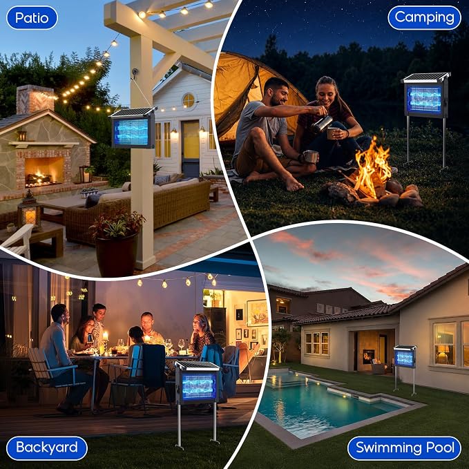 Solar Bug Zapper Outdoor, Mosquito Zapper 4500V Cordless Waterproof, Auto On/Off, Portable Type-C & Solar Powered Bug Zapper, Electric Mosquito Trap Fly Zapper Killer for Patio Garage Yard Camping