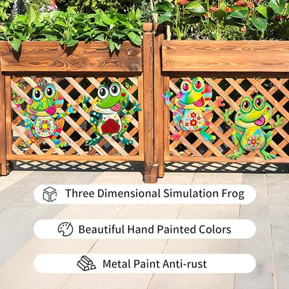 Junware Metal Frog Wall Decor, 4Pcs Frog Iron Wall Art Sculptures Art Frogs Wall Hanging Sculpture Decoration. Outdoor Fence Art for Home Garden, Fence, Patio, Yard, Bedroom Outside Gifts for Adults