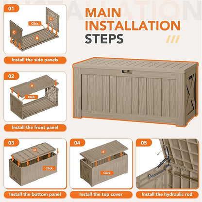 130 Gallon Deck Box Outdoor Indoor Waterproof Storage Box for Patio Furniture, Pool Accessories, Garden Tools, and Cushion Storage, Coffee