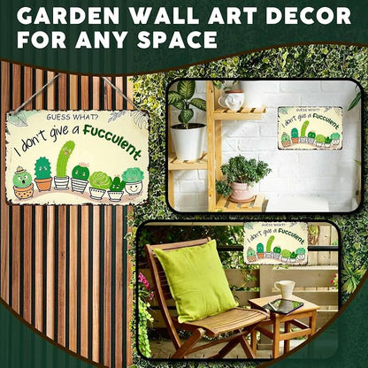 PEACHGARDEN Garden Decor Succulent Metal Sign I Don't Give A Succulent Wall Art Decor Funny Signs for Home Garden Greenhouse Outdoor Yard 8x12 inch