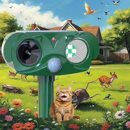 Ultrasonic Cat Repellent Outdoor Solars Animal Raccoon Repellent Ultrasonic Deterrent, 360° Protection for Your Home, Garden, and Farm - Weatherproof and Energy - Efficient
