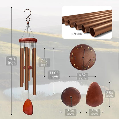 28" Wind Chimes for Outside, Windchimes Outdoor Coffee,Yard Decoration | Deep Tone,Lovely Wind Chimes,6 Aluminum Tubes,Enjoyable Atmospher,Gift Choice