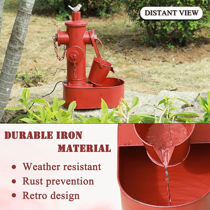 Metal Solar Powered Water Fountain with Backup Battery,Outdoor Fountains | water fountain outdoor;Solar Fountain Bird Bath for Garden, Patio & Yard Decor,Working at Night for at Least 6 Hours (red)