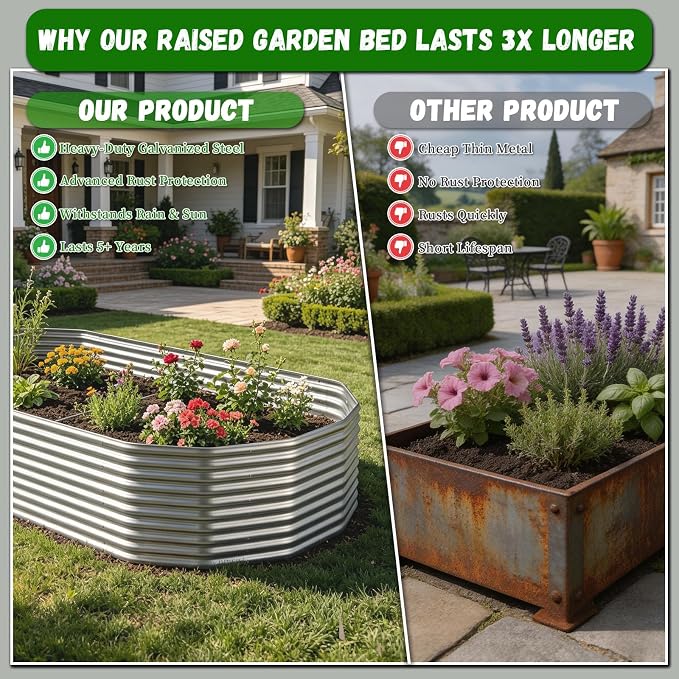 Raised Garden Bed Outdoor Upgrade Oval, 2 Pack Tall 8x4FT Galvanized Steel Raised Beds for Gardening, Above Ground Garden Bed Corrugated Metal for Vegetables and Flowers