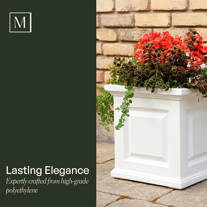 Mayne Nantucket 16-Inch Square Planter – Self-Watering, Weather-Resistant Planter for Flowers – Durable Outdoor Design for Patio, Porch, or Entryway, Black