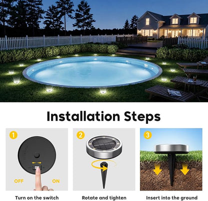 16 Pack Solar Ground Lights Outdoor, 8 LED Mini Flat Solar Disc Lights, IP65 Waterproof Pathway Lights Solar Powered, Landscape Lighting for Garden Walkway Driveway Yard Lawn,Cool White