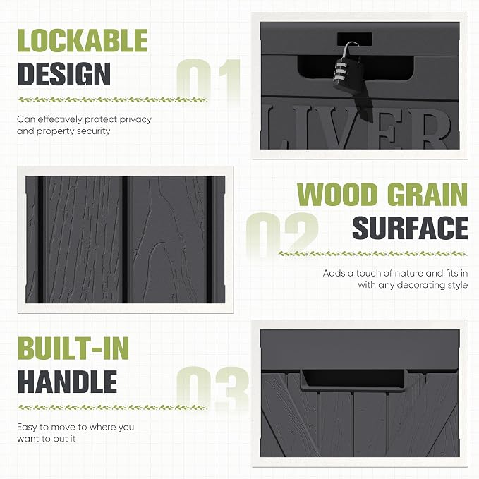 Greesum 48 Gallon Outdoor Package Delivery Box with Lock, Waterproof Secure Parcel Drop Box for Porch, Double-Wall Resin Storage, Black