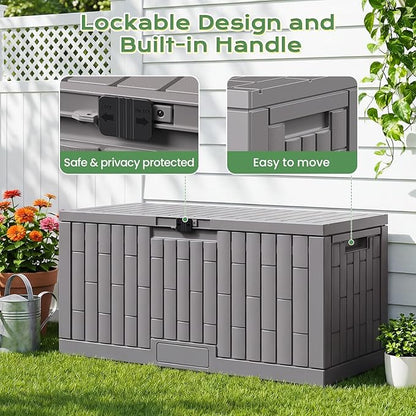 Jocoevol Deck Box 120 Gal, UV Resistant & Waterproof Outdoor Storage Box with Lock, Easy Assemble Storage Bins Container for Pool Patio Garden