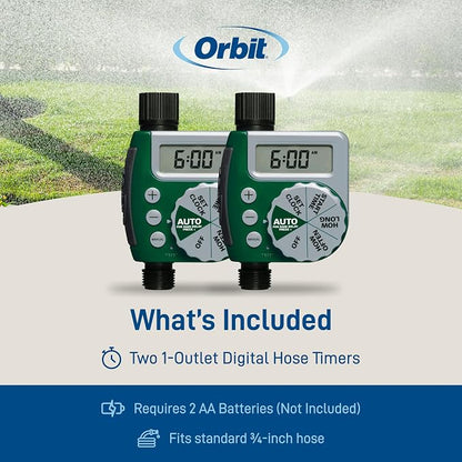 Orbit 62067 1-Outlet Programmable Digital Hose Watering Timer, 2-Pack