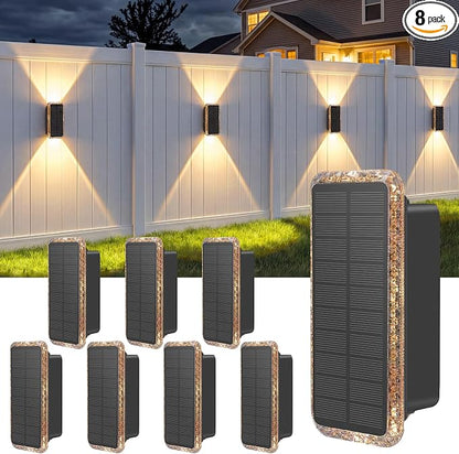vighep Solar Fence Lights Outdoor 8 Pack, 5CCT(3000K-6000K) Up and Down Solar Wall Lights, IP65 Waterproof Dusk to Dawn Fence Lights Solar Powered for Patio, Porch, Backyard, Garage, Wall Decor