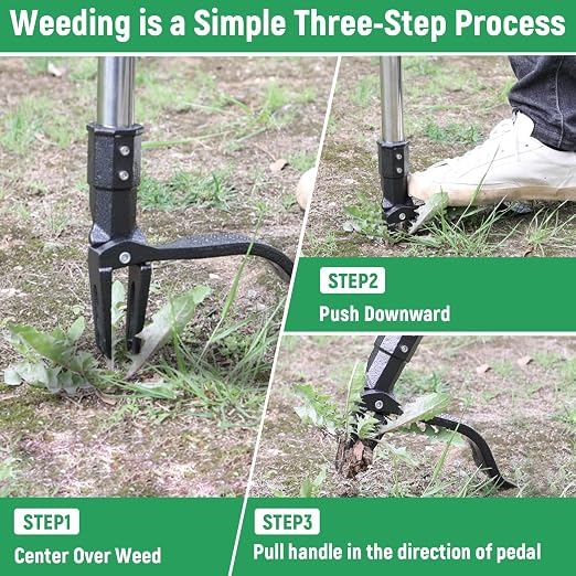 GOXAWEE Stand Up Weed Puller Tool, 4-Claw with Adjustable 46” Handle | Remove Weeds Without Bending, Pulling or Kneeling