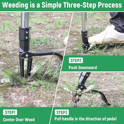 GOXAWEE Stand Up Weed Puller Tool, 4-Claw with Adjustable 46” Handle | Remove Weeds Without Bending, Pulling or Kneeling