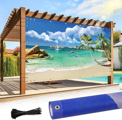 Shade&Beyond Custom Design Patio & Gazebo Backdrop Screen, Full-Color Printed PVC Shade Cloth with UV Resistant, Sun Shade Cover for Outdoor, Garden, Backyard, Balcony, GN01