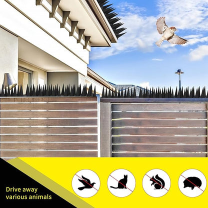Bird Spikes, 13.2FT Outdoor Bird Deterrent Spikes Device for Birds Pigeon Woodpecker Squirrel Raccoon Cat, Plastic Bird Deterrent for Outside, Patio, Roof, Sill, Fascia (Black, 12Pcs)
