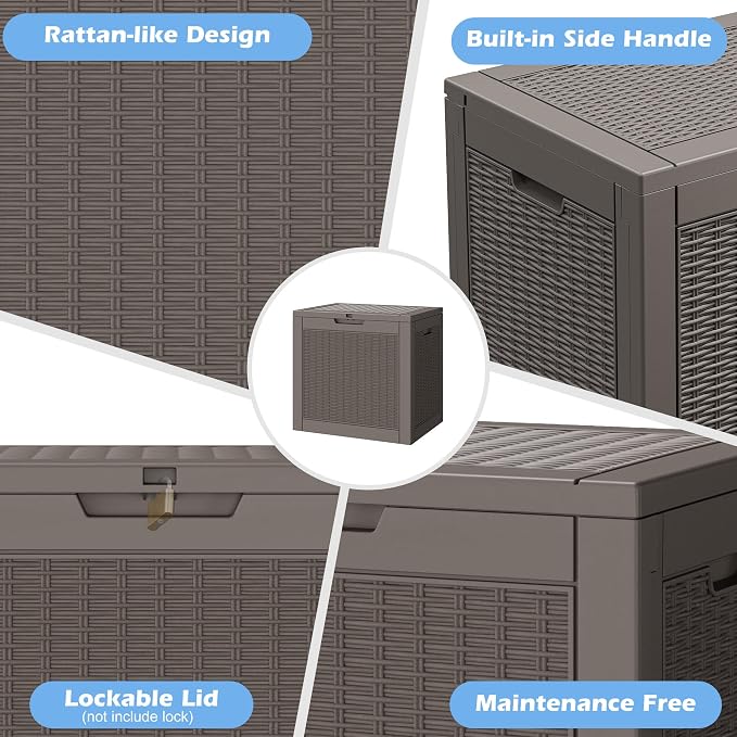 Outdoor Storage Box, 30 Gallon Resin Deck Boxes Outdoor Waterproof For Patio Furniture, Garden Tools, Pool Supplies, Lockable And UV Resistant (Rattan Gray)