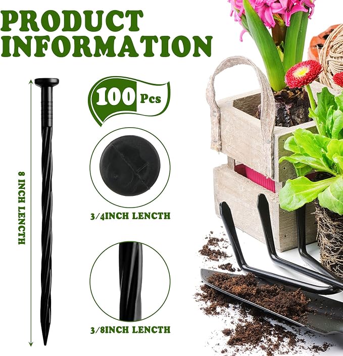 Honoson 100 Pack Landscaping Spikes Anchoring Spike Plastic Ground Stake for Lawn, Weed Barriers, Turf, Paver Edging, House Construction