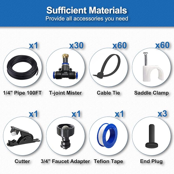 Outside Mister for Patio, Outdoor Misting Kit, 100Ft|30M. Backyard Mist Cooling System for Garden,Greenhouse,Fan,Deck,Umbrella,Canopy,Pool,Porch.Trampoline,Sprinkler, Kids, Park, BBQ Party Accessories