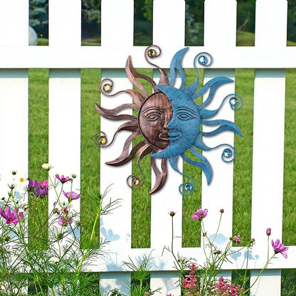 MUMTOP Metal Sun Moon Wall Decor, 13.26 Inch Outdoor Fence Wall Art, Hanging Decoration for Garden Yard Living Room Bedroom Patio Balcony