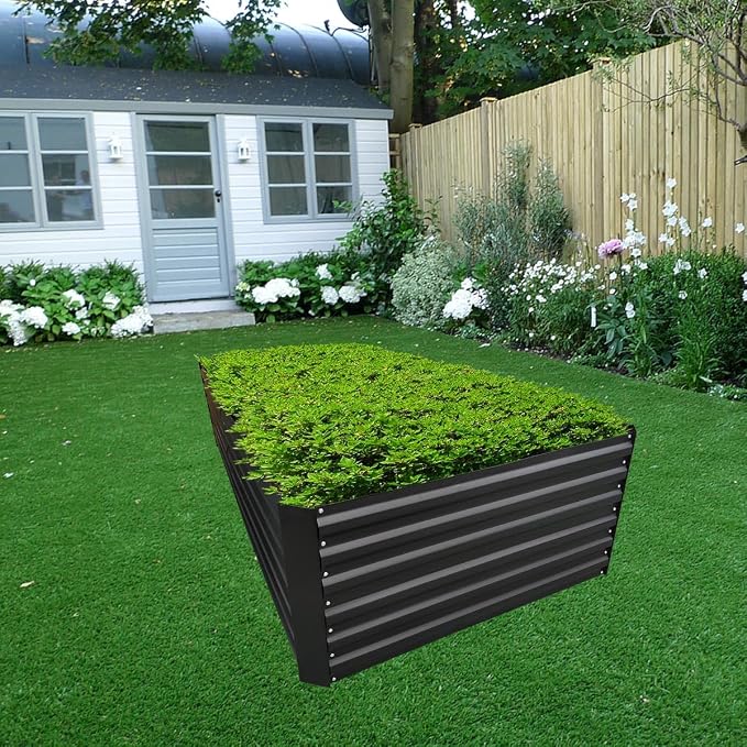 8x2x2FT Black Metal Raised Garden Bed Kit, Galvanized Outdoor Planter Box for Vegetables, Flowers, Herbs, Succulents and More