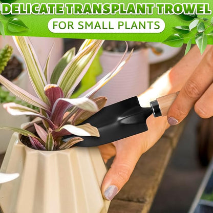 3 Pcs Mini Garden Tools, Shovel, Rake, Wooden Handles, Steel Heads | Small Gardening Tools Set, Tiny Trowel for Transplanting, Repotting and Planting, for Indoor Plants, Succulents and Bonsai