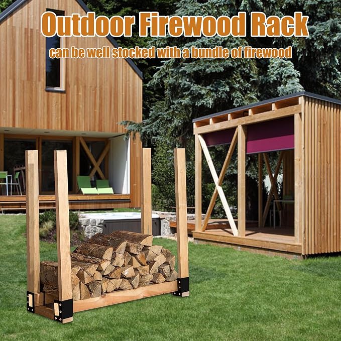 4 Pack Firewood Log Storage Rack Bracket,Indoor Outdoor Adjustable Heavy Duty Powder Coated Steel Holder,Fireplace Wood Storage, Log Holder