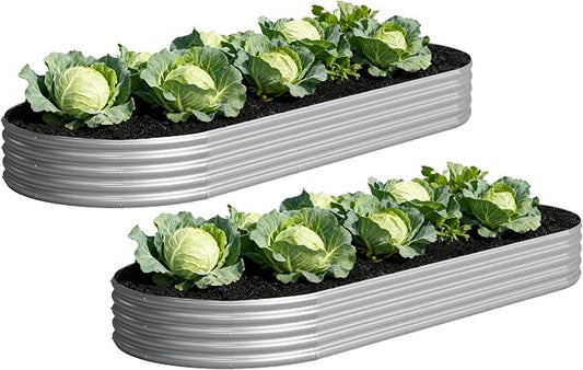 Galvanized Raised Garden Bed Outdoor, 12x4x1ft(2Pack) Metal Heavy Duty Planter Boxes for Gardening, Easy Assemble Bottomless Small Oval Plant Container Kit for Vegetable, Flower, Fruit, Silver